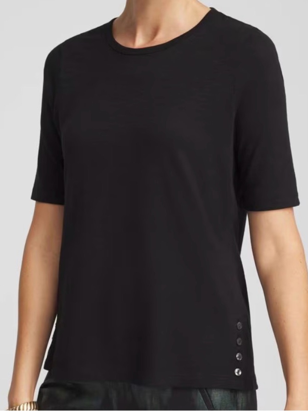 Chico’s size 2 Cotton Slub Crewneck Button Tee